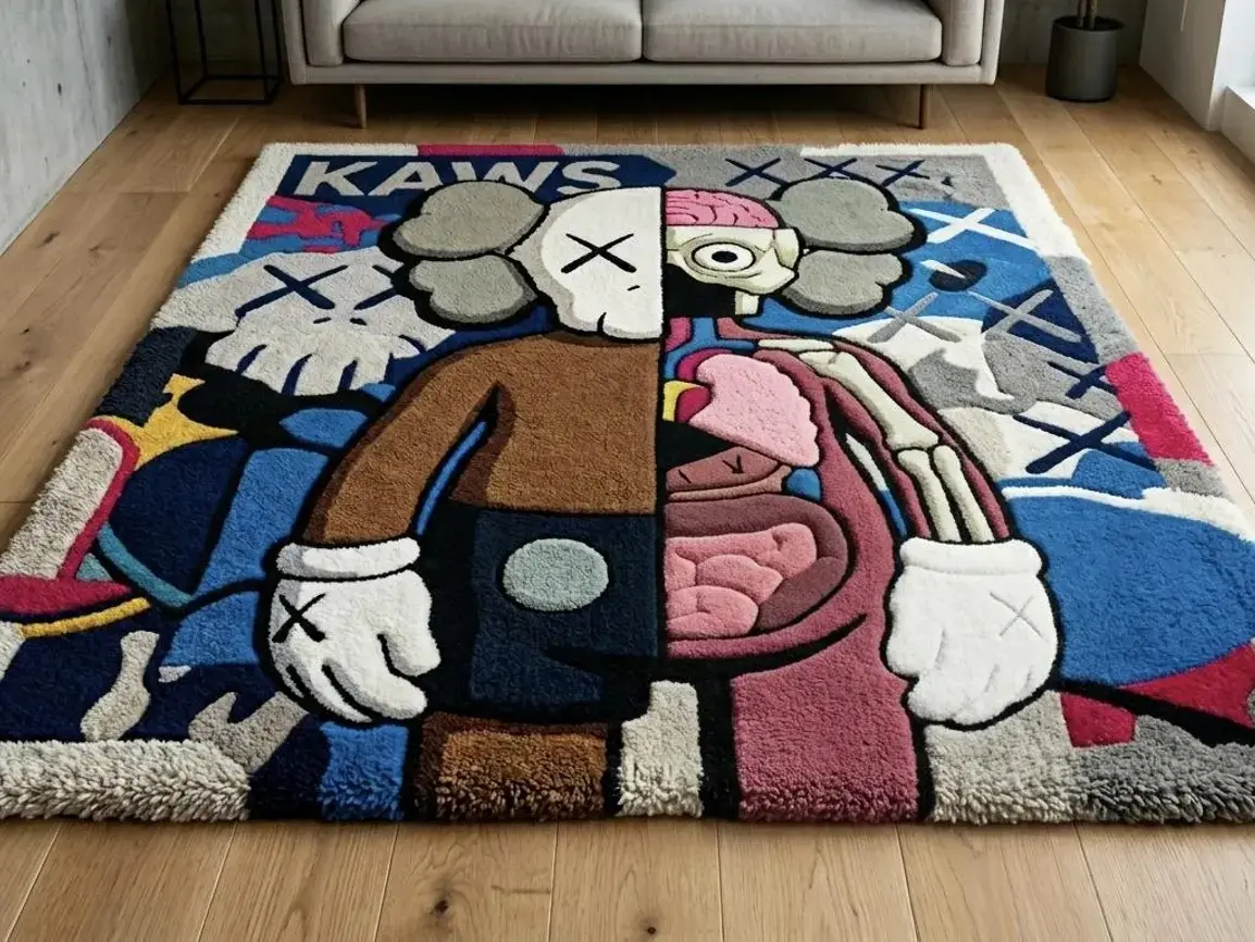 Hand-Tufted Street Art Character Area Rug - Abstract Anatomy Urban Cartoon Carpet, Hypebeast Room Decor Rug