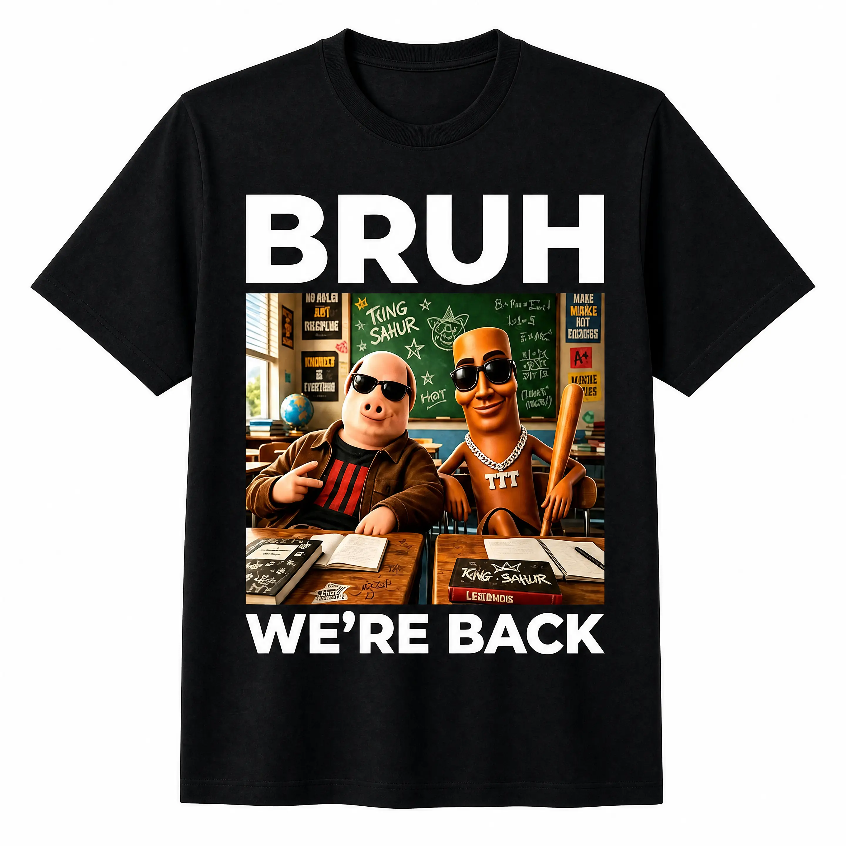 Unisex Tung Tung Tung Sahur Back to School T-Shirt | Funny Classroom Meme Graphic Tee | Italian Brainrot Student Character Shirt | Viral Clothes for Men Women back-to-school season