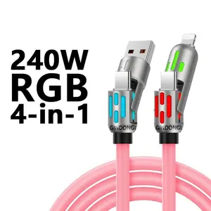 240W 4-in-1 Fast Charging Cable, PD 5A Data Sync Cord, USB-A/Type-C/Lightning, Aluminum Design for iPhone 16/15 iPad Samsung Laptops-USB-A Type-C Lightning, Aluminum Shell for iPhone 16/15 iPad Samsung Laptops