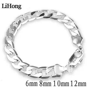 925 Sterling silver Bracelet Sideways Silver Bracelet 4MM6MM8MM10MM12MM Bracelet Men & Women Jewelry