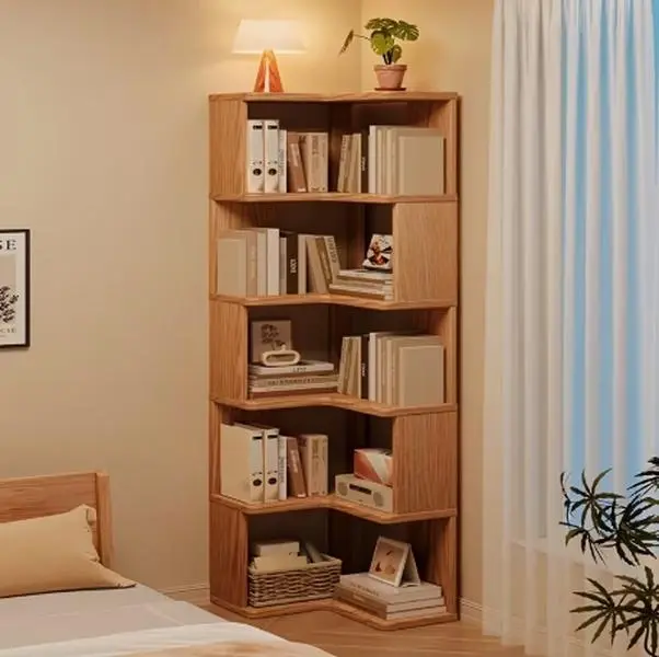 Solid Wood Bookshelf, Corner Bookcase, Zero Formaldehyde, Space Saving
