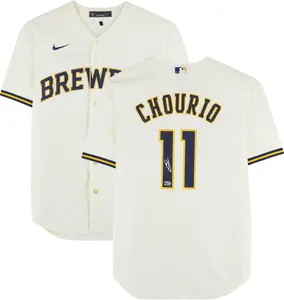 Jackson Chourio Milwaukee Brewers Autographed Cream Nike Replica Jersey - Fanatics Authentic Certified