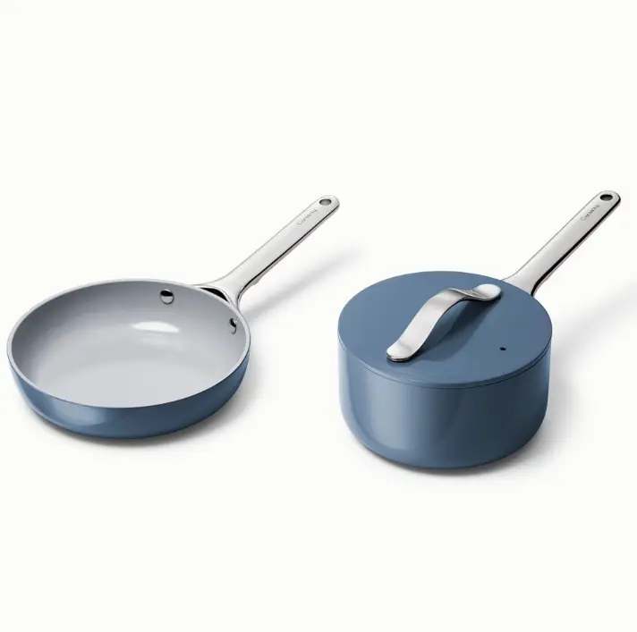 3-Piece Ceramic Nonstick Mini Cookware Set with Saucepan and Frying Pan