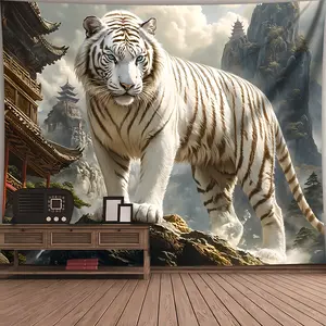 Vibrant white tiger landscape tapestry - Large-sized polyester fiber wall hanging, suitable for living room, bedroom, office and party - Easy to install, perfect gift