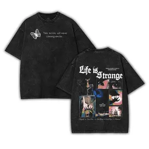 Life is Strange Washed Tshirt 2 Sided heavy cotton top Fabric unisex graphic tees game Menswear Womenswear Vintage Retro Gaming Black streetwear Style