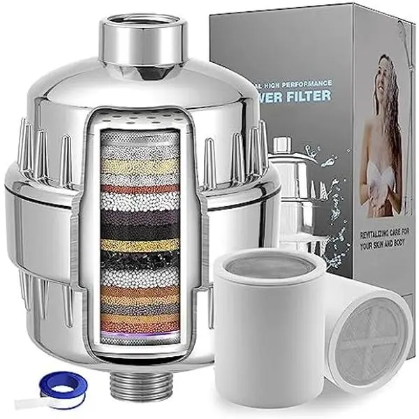 20-Stage Filtered Shower System with KDF 55 & Activated Carbon, ABS Rain Shower Filter Head for Hard Water Softening, Chlorine & Odor Removal, Universal Wall-Mounted Fit with 2 Rubber Washers & Teflon Tape