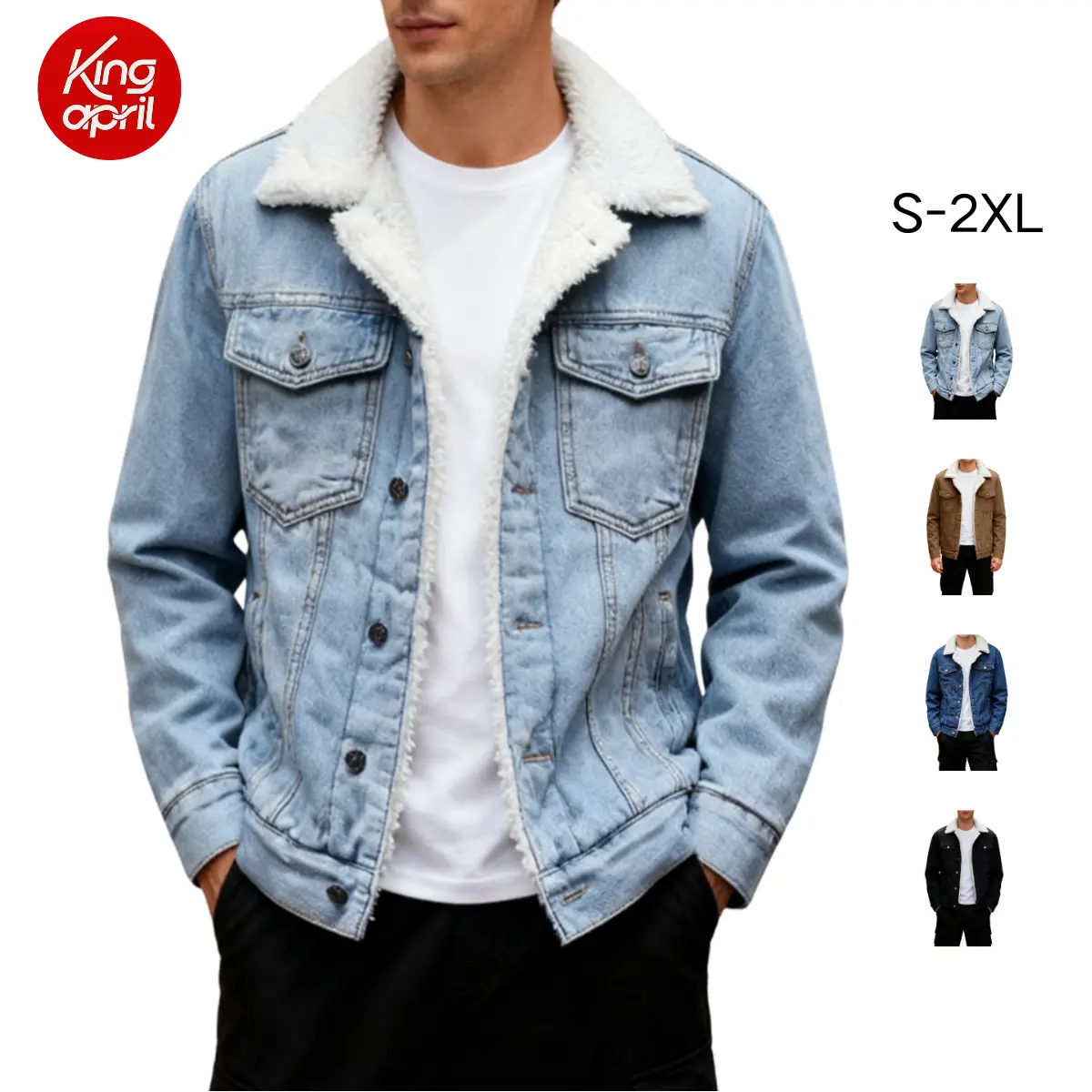 Kingapril Men's Sherpa Fleece Lined Denim Jacket Warm Winter Trucker Jacket Cowboy Jean Jacket Casual Soft Kingapril Men's Sherpa Fleece Lined Denim Jacket Warm Winter Trucker Jacket Cowboy Jean Jacket Casual Soft