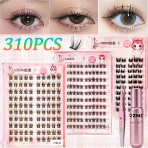 Women's 310PCS Self-Adhesive DIY Lash Clusters Kit - Fluffy Weightless D-Curl Eyelash Extensions, Ultra-Thin Band, No Glue Needed, Natural Individual Look, Beginner-Friendly, Grafts Easily, Secure Hold, Ideal for Lashes at Home