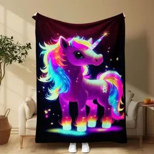 Ultra-Soft Flannel Cozy Unicorn Motif Throw Blanket - Double-Sided, Vibrant Print, Modern Multi-Size, Indoor/Outdoor Use for Home Napping, Office