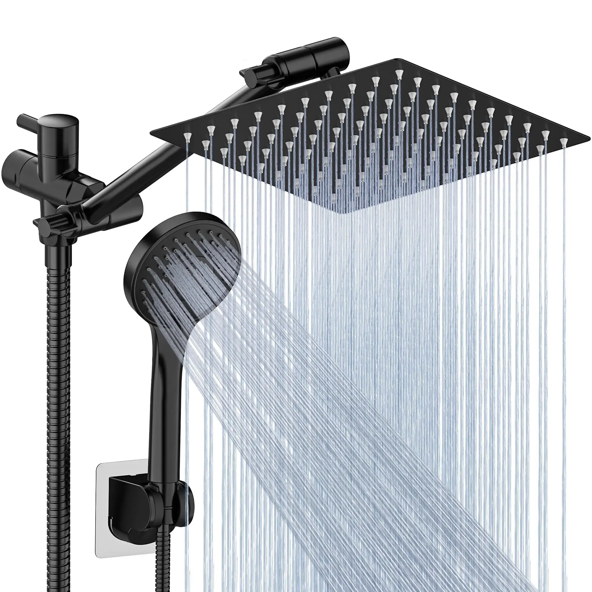 High-Pressure 11" Rain Shower Head, Handheld Combo with 5 Adjustable Settings, Overflow Prevention, Chrome Finish, High Pressure Shower Heads