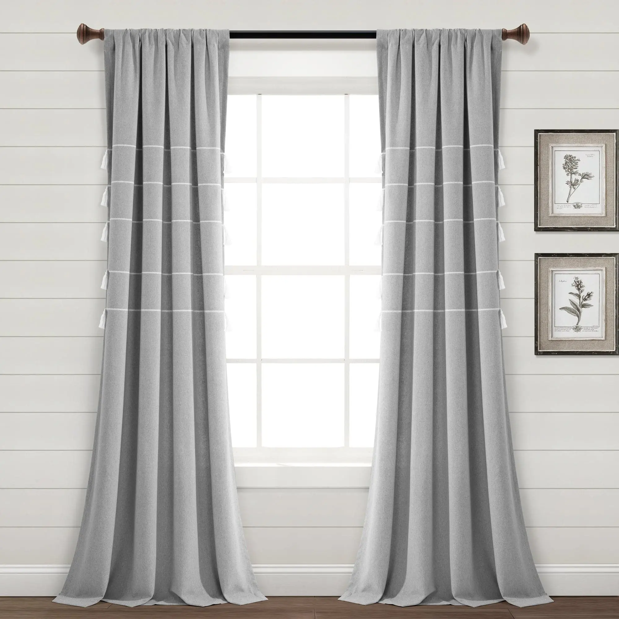 Lush Decor Farmhouse Bohemian Stripe Pattern Window Curtain Panel Set, Tasseled Ends, Yarn-Dyed Recycled Cotton Blend, Multi-Size (42x63/84/95 in) for Living Room