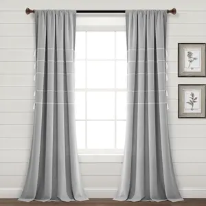 Lush Decor Farmhouse Boho Stripe Woven Tassel Yarn Dyed Recycled Cotton Blend Window Curtain Panel Set 42x63/84/95 Inch