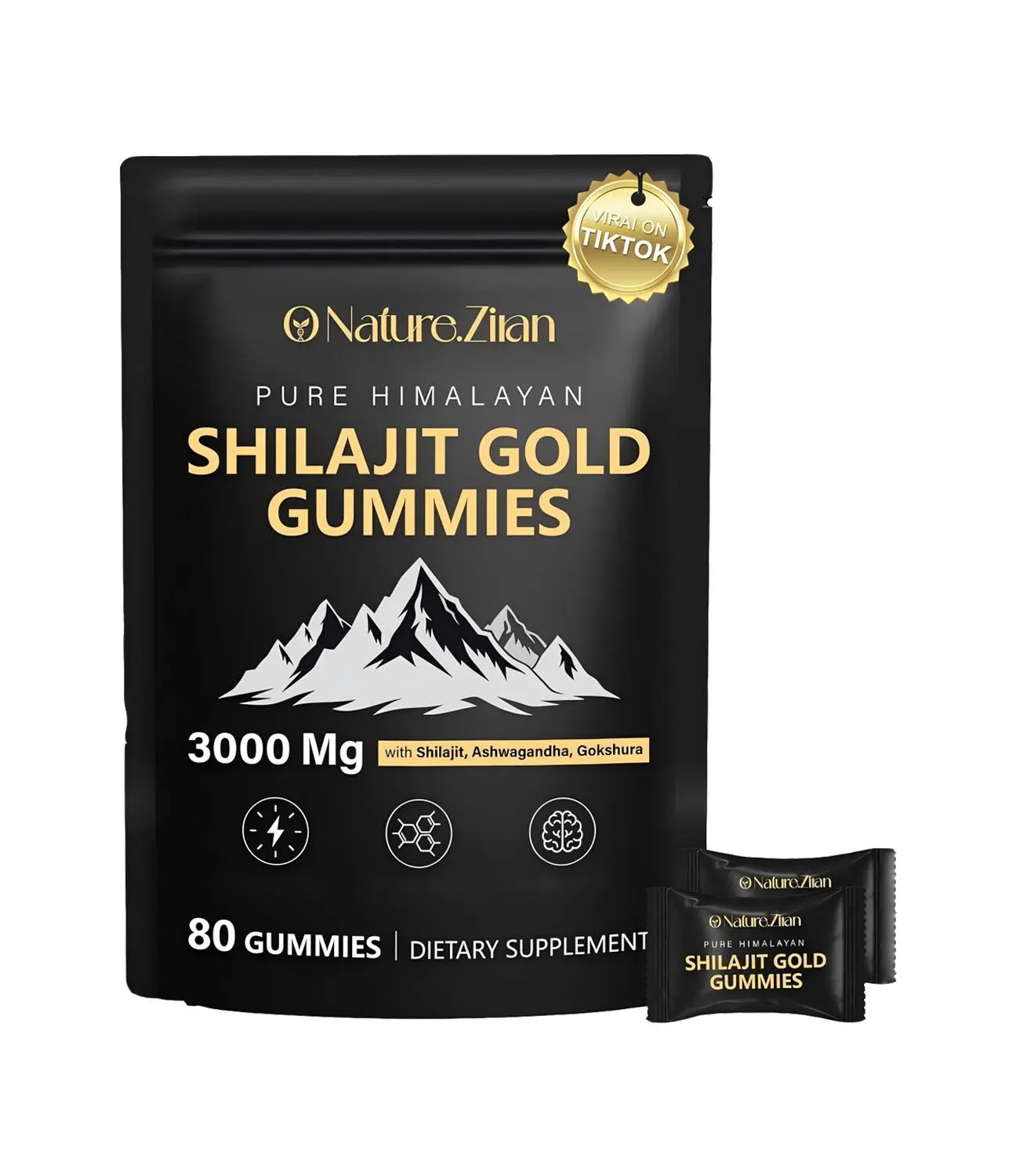 O NATURE. ZIRAN Himalayan Shilajit Gold Dietary Supplement Gummies for Men & Women - 80 Gummies with Natural Ingredients, Ashwagandha, Gokshura, 85+ Minerals, Clinically Proven Daily Fitness Support, Healthcare, Edible