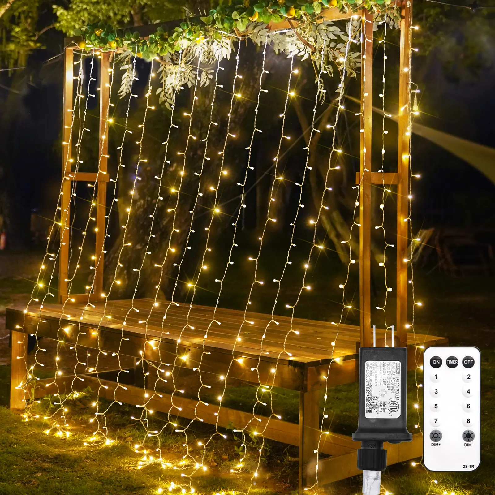 Suddus curtain lights for bedroom, 300 LEDs, 9.8 ft × 9.8 ft curtain lights for backdrop; curtain string lights for Christmas, dorm, wall, backdrop, window, wedding, party, birthday; warm white (plug-in).