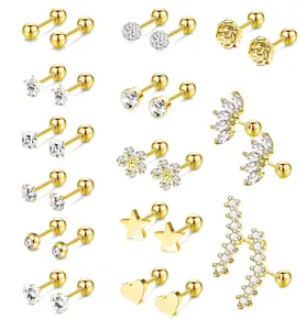 16 Gauge Cartilage Earrings for Women Hypoallergenic Surgical Stainless Steel Gold Cartilage Earring Set Daith Conch Tragus Helix Piercing Jewelry