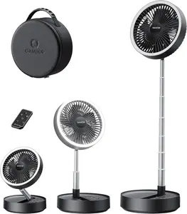 Portable Pedestal Fan 16000mAh Battery [Max 74h Runtime], Foldable Oscillating Standing Fan, Collapsible Desk Fans, LED Light, Case & Remote Control 4 Speeds for Outdoor Travel Camping (Black)