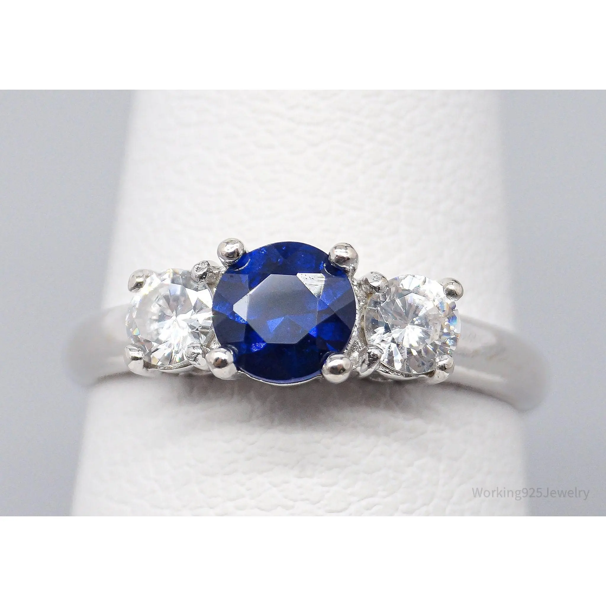 Vintage STAUER Lab Sapphire Cubic Zirconia Sterling Silver Ring Size 5.25