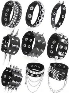 Fashion Punk Skull Rivet Bracelet Bangle, Unisex Street Style Gothic Jewelry for Halloween Party, Perfect Gift for Rock Fans