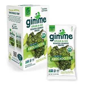 Gimme Seaweed Grab & Go - Sea Salt & Avocado Oil - 5 Count - Organic Roasted Seaweed Sheets - Keto Vegan Gluten Free - Great Source of Iodine & Omega 3’s - Healthy On-The-Go Snack for Kids Adults