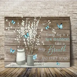 1 Piece Framed Painting Flowers and Butterflies, Vintage Floral Print, Canvas Poster and Print Wall Art Picture with Frame, Suitable for Home Decoration, Holiday Gift for Her/Him, Ready to Hang