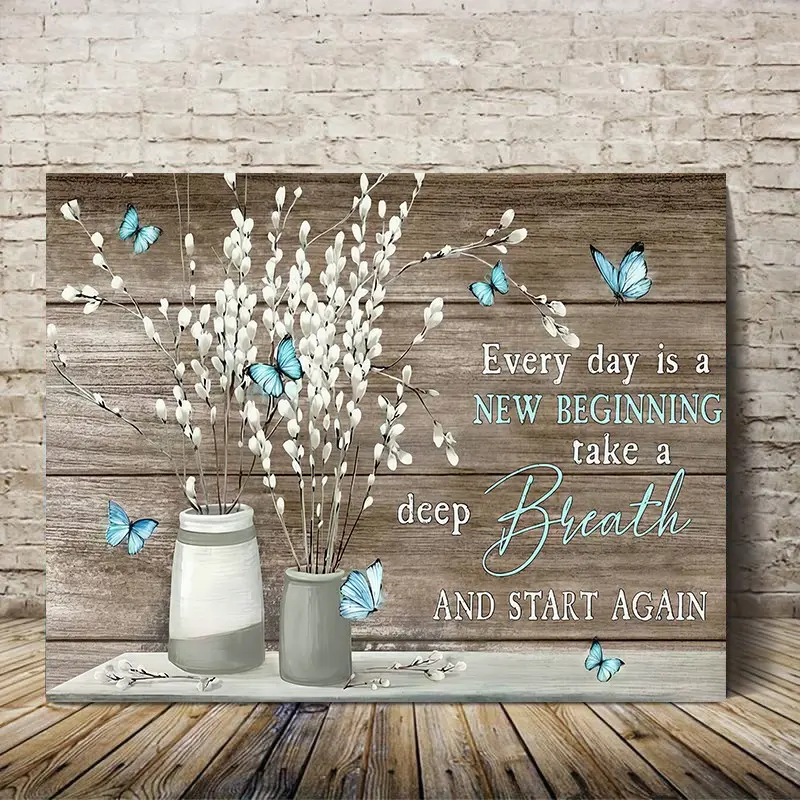 1 Piece Framed Painting Flowers and Butterflies Canvas Poster and Print Wall Art, Suitable for Living Room & Bedroom, Modern Home Decor, Aesthetic Wall Decor, Decoration Items, Holiday Gift for Her/Him, Ready to Hang, Butterfly Artwork