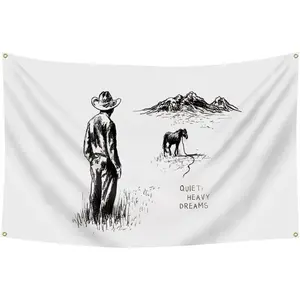 Quiet Heavy Dreams Album Cover 3x5Ft Flag Pop Art Tapestry for Wall Hanging College Dorm Men Cave Bedroom Banner with 4 Bass Gromments