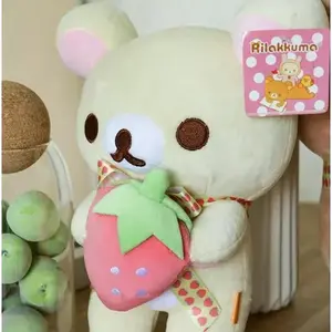 2026 new White Rilakkuma Plush Cute Animal Strawberry Cute Bear Stuffed Doll Kuma Plushies Kawaii Room Deocr Toys Xmas Gift for Kids