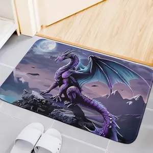 Bath Mat Fantasy Purple Dragon Bathroom Rug, Super Absorbent Non-Slip Shower Mat, Quick Dry Washable Carpet for Bathtub, Unique Fantasy Decor for Bathroom Floor