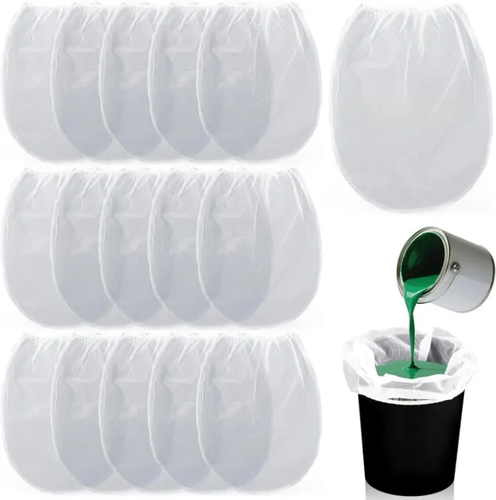 15 Pcs Paint Strainer Bags 5 Gallon, Bucket Paint Filters Strainer 5 Gal with Stretchable Elastic Top Opening paint Screen for 5 Gallon Bucket Nylon White Fine Mesh Bag for Gardening, Plant Protection, Easy Attach, Round Shape