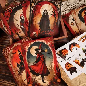 JAIIMAN 12cards, 4envelopes, 28stickers Magical Halloween Witch DIY Decoration Cardboard, Writable Thick Postcard Set, for Scrapbooking Supplies, Greeting Card, Halloween Decorations, Art Crafts