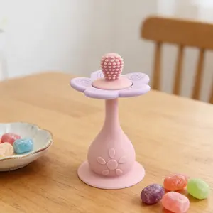 Baby Flower Desktop Toy, Strong Suction Base, Adhesive for Table or Bathroom, Floral Pacifier Design, Teething Silicone Toy, Sensory Teether