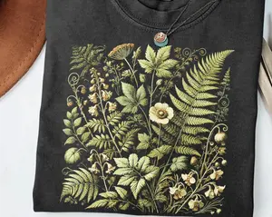 Comfort colors Botanical Fern & Wildflower TShirt: Vintage Cottagecore Nature Tee,Relaxed Fit Gift for Women Ladies TShirts