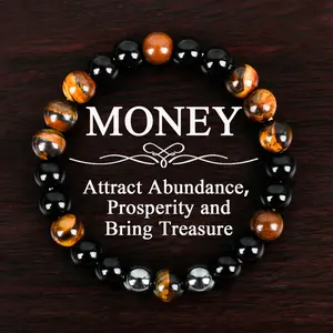 1pc GADASLUY Natural Tiger Eye Stone Bracelet with Hematite & Obsidian Beads – Stylish Gemstone Jewelry for Wealth, Abundance, and Prosperity – Perfect Gift for Women, Moms, Friends, and Family