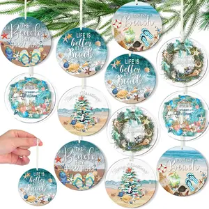 12 count Christmas Beach Ornament  Beach Decor for Coastal Tree Decor  Sea Merry Christmas Hanging Ornament Xmas Tree  Themed Gifts for Holiday Party(Circle)