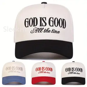 Unisex GOD IS GOOD Letter Embroidered Patchwork Five-sided Baseball Cap Outdoor Adjustable Sunscreen Leisure Hat Spring Autumn Travel Tourism Beach Vacation