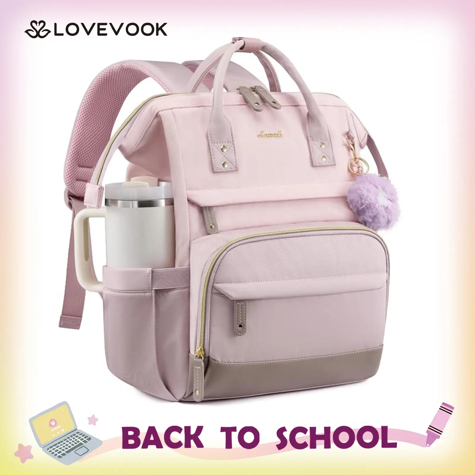 LOVEVOOK Laptop Backpack for Women, 15.6-17.3 Inch Work Business Backpacks Purse With Large Capacity, Waterproof Nurse Bag College Bookbag for School, Waterproof Casual Daypack for Travel TikTokShopBackToSchool