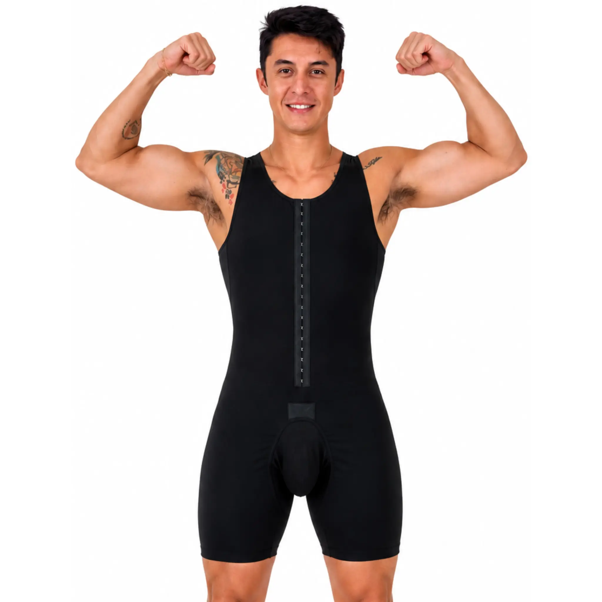 Men’s Full Body Compression Faja Shapewear, Menswear with Front Hooks, Stretch Fabric for Smooth Fit