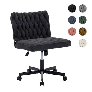 QAK Criss Cross Legged Office Desk Chair with Wheels, Modern Armless Desk Chair with WideSeat, Home Office Chair for Work, Meditation,Vanity