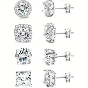 4Pairs Big Zirconia Stud Earrings for Women Men Sparkling Synthetic Zirconia Womens Mens Earrings, Suitable for Daily Wear, Wedding Parties, Women's Birthday Gifts, and Christmas Celebrations Jewelry Earrings
