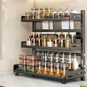 Kitchen Spice Rack, 1 Count Adjustable Multi-layer Kitchen Countertop Spice Storage Rack, Multifunctional Storage Rack for Home, Kitchen and Restaurant, Kitchen Organization, Adjustable Metal Shelf