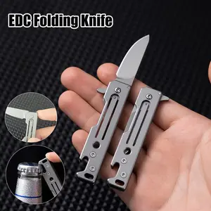 Full Steel Folding Knife Keychain Bottle Opener, Portable Edc Pocket Knife, Outdoor Camping Daily Carry, Compact Size Sharp Camp Tool Gift