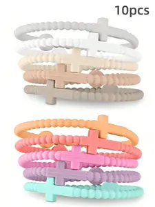 10pcs Cute Hand Strap Cross Silicone Jesus Bracelets, Thin Fashion Religious Wristbands, Inspirational Gifts for Women Men, Daily Wear, Fashion Cross Bangle, Religious Jewelry Gift