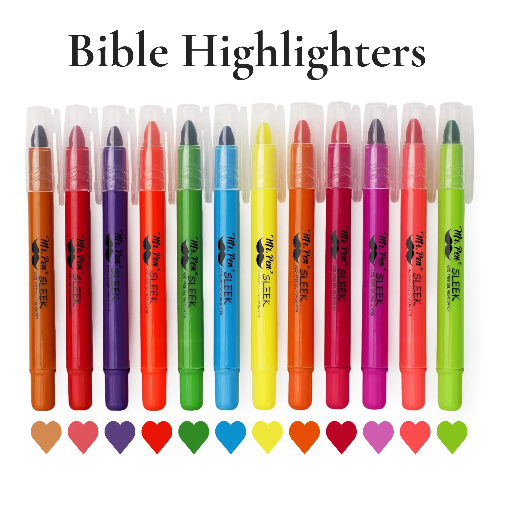 Mr. Pen Gel Highlighters, Pack of 12 Assorted Colors, No Bleed Dry Highlighters for Bible Journaling, Christian Gifts