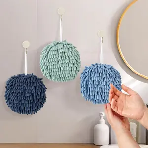 3Pcs Fuzzy Ball Hand Towel, Fluffy Towels with Hanging Loops, Hand Towels With 4Pcs Wall Hooks For Bathroom, Decor, Kids, Kitchen (Mint Green+Light Blue+Blue)