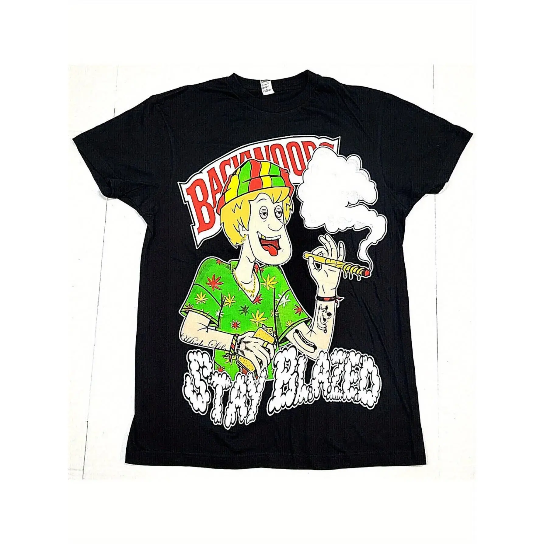 Men's Stay Blazed Vibe Backwoods Graphic Custom-Made Tee, Hippie Weed Print Cotton Short-Sleeve Round Neck Streetwear, Casual Fit Men's Clothing Top