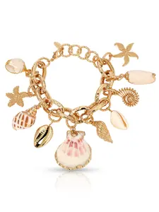Ettika Mermaid Tears Bracelet with Seashell Starfish and Shell Pendant 18k Gold Plated Zinc Steel and Shell Elegant Design 7 Inches with 1 5 Inch Chain Extender