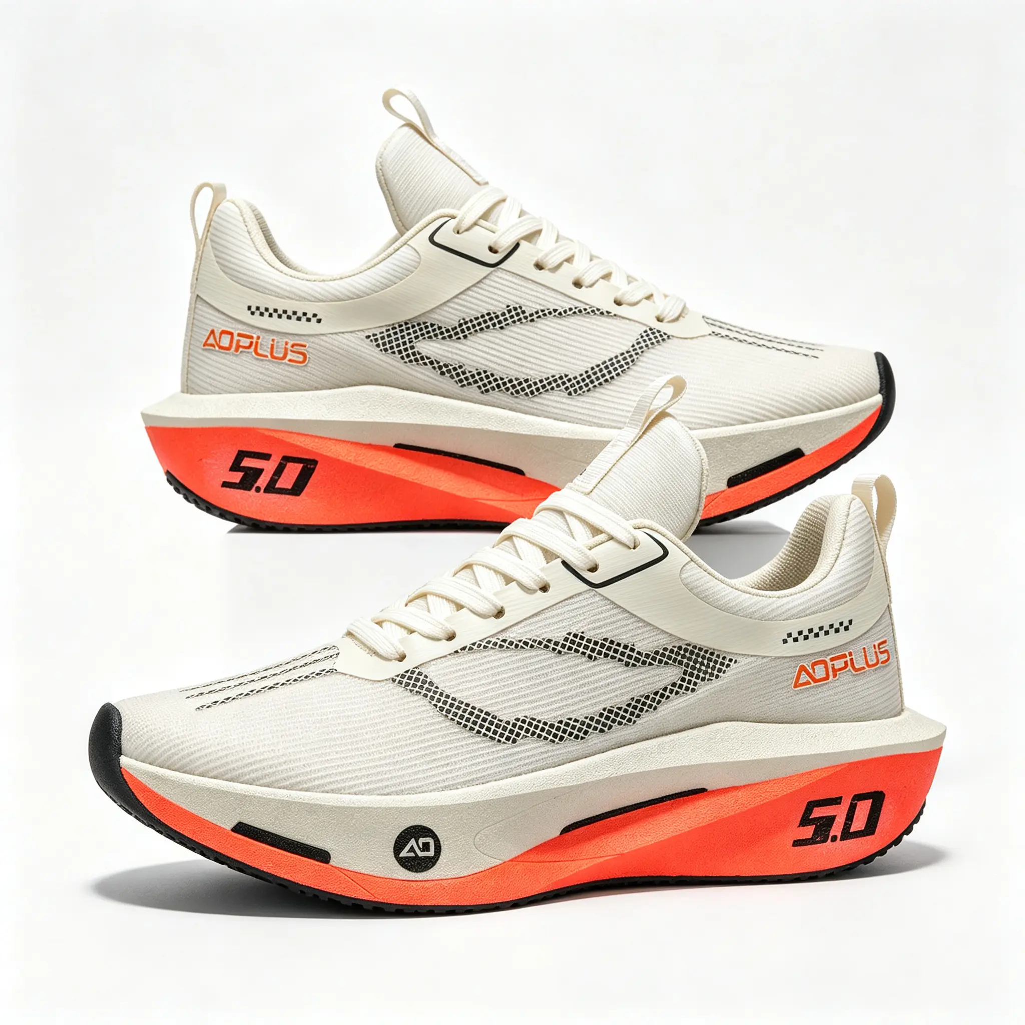 AOPLUS Men's 5.0 Cushion Laces Casual Trainers - Athletic Running Trainers, Breathable Fly-Knit Mesh Running Sneakers, EVA Foam Shock-Absorption Thick Sole, Non-Slip Wear-Resistant Round Toe Rubber Outsole Training Runner Footwear for Gym, Outdoor Use