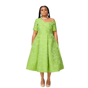 Classic Flared Dress in Green - Elegant Polyester Fabric for Women's Casual Wear - Versatile & Timeless Design for Summer Events