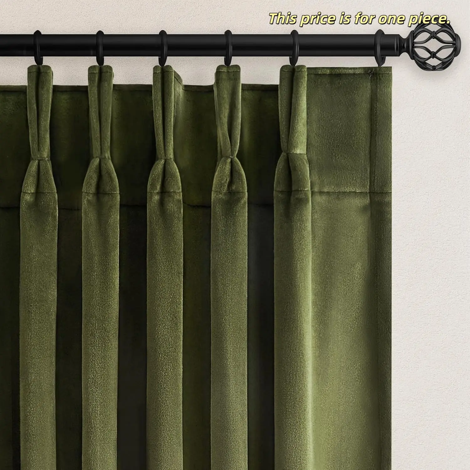 1pc Olive Velvet Blackout Bedroom Curtains, Forest Vintage Pinch Pleated Drapes, Thermal Soundproof, Home Decoration Curtain, Window Curtain