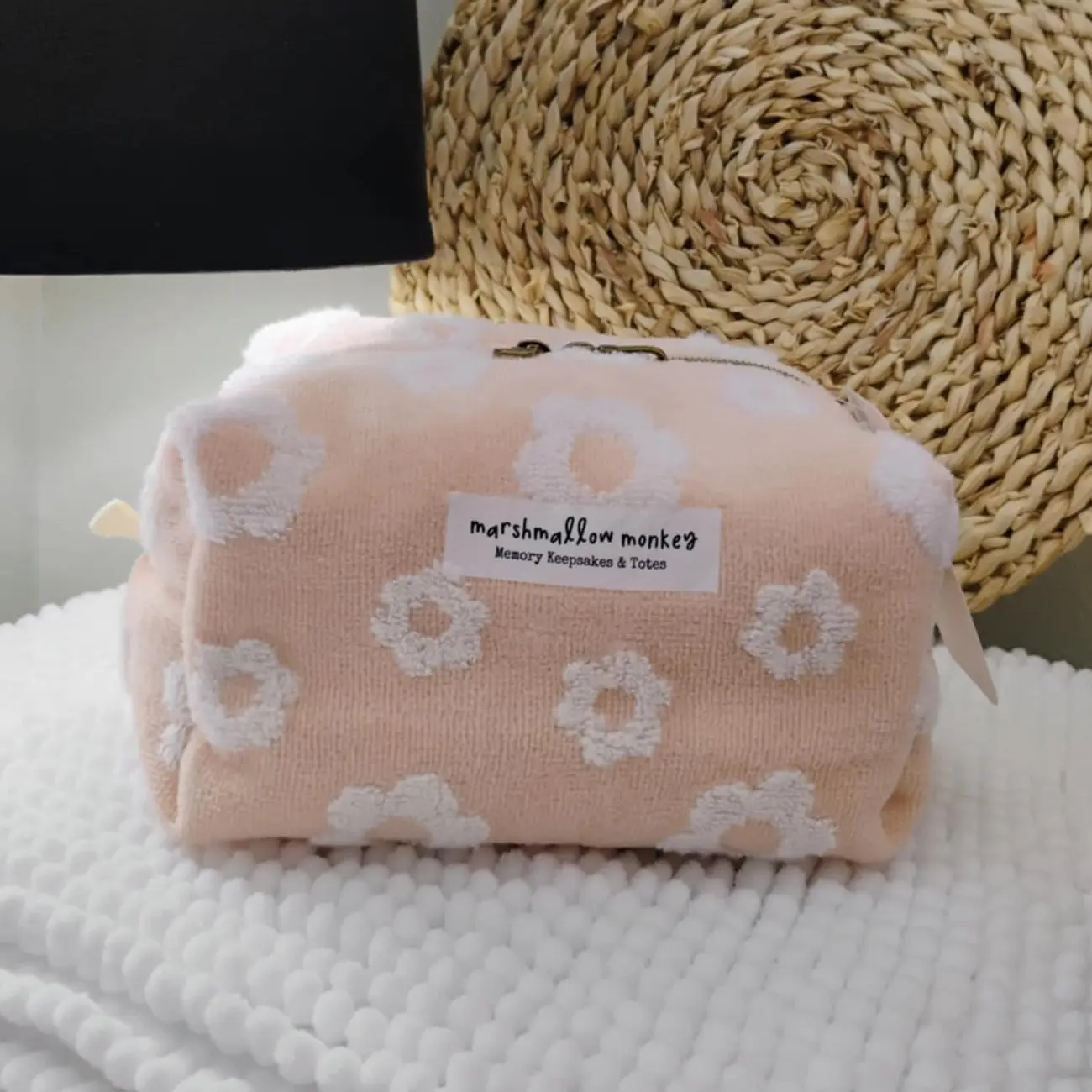 Terry Cloth Handmade Cosmetic Bag - Classic Design with Neutral Color Option, Ideal for Everyday Use